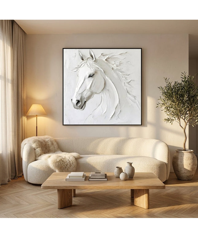 Weisses Pferd Portrait 3D – Wandgemälde