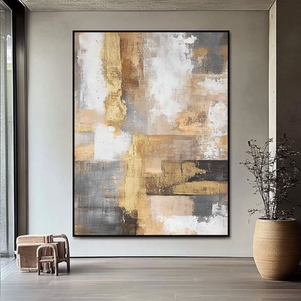 Gold Beige Grau Abstrakt – Wandgemälde