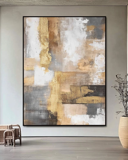 Gold Beige Grau Abstrakt – Wandgemälde