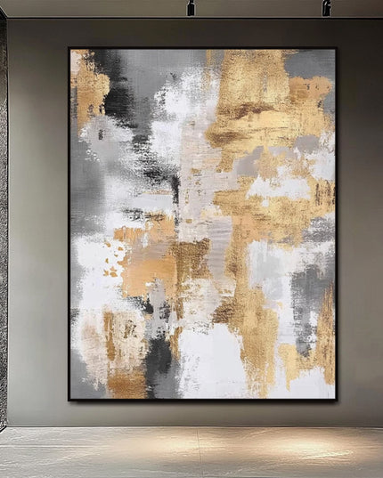 Gold Beige Grau Abstrakt – Wandgemälde