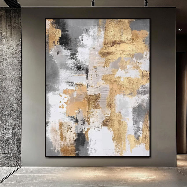 Gold Beige Grau Abstrakt – Wandgemälde