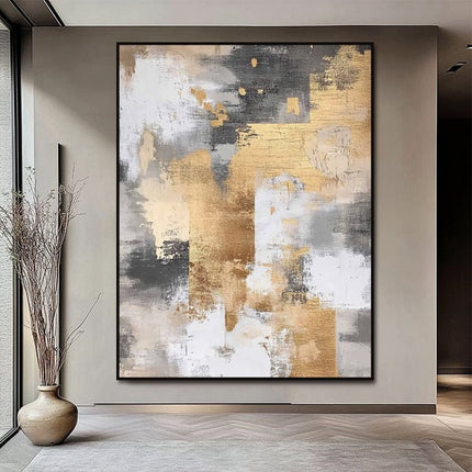 Gold Beige Grau Abstrakt – Wandgemälde