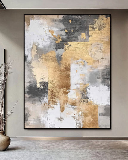 Gold Beige Grau Abstrakt – Wandgemälde