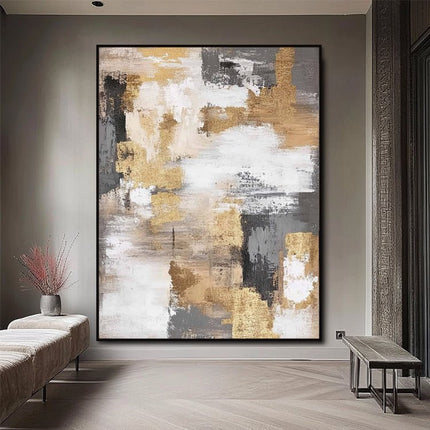 Gold Beige Grau Abstrakt – Wandgemälde