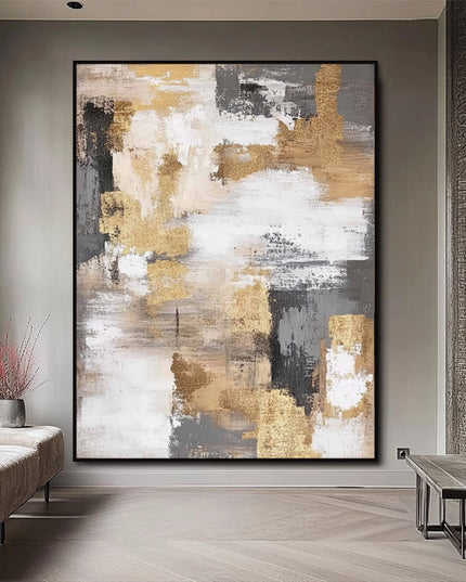 Gold Beige Grau Abstrakt – Wandgemälde