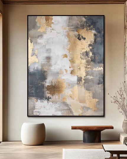 Gold Beige Grau Abstrakt – Wandgemälde