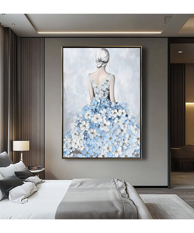Frau im Blauen Blumenkleid – Wandgemälde