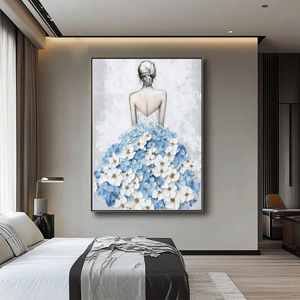 Woman in a Blue Floral Dress – Mural