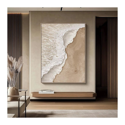 Aerial Sand & Wellen – Abstraktes Beige Gemälde