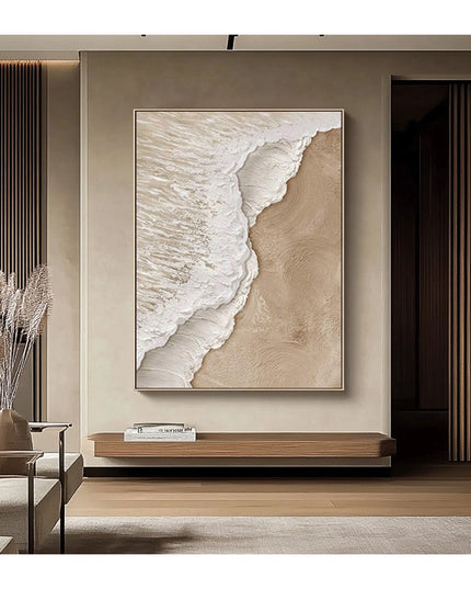 Aerial Sand & Wellen – Abstraktes Beige Gemälde