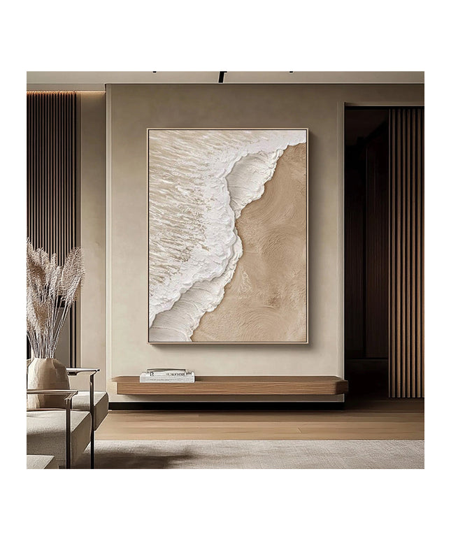 Aerial Sand & Wellen – Abstraktes Beige Gemälde