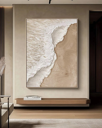 Aerial Sand & Wellen – Abstraktes Beige Gemälde