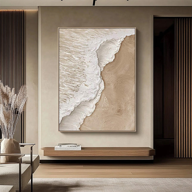 Aerial Sand & Wellen – Abstraktes Beige Gemälde