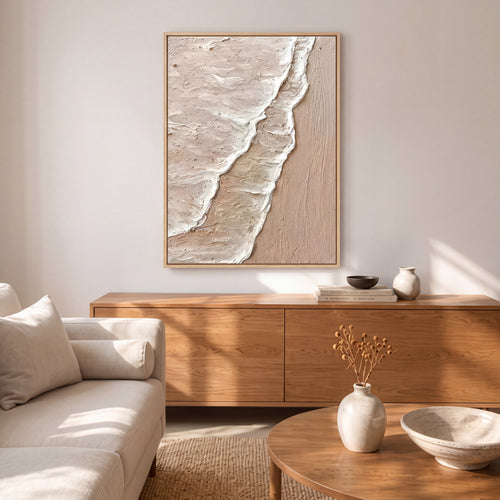 Aerial Sand & Wellen – Abstraktes Beige Gemälde – NYCP-110