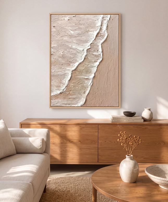 Aerial Sand & Wellen – Abstraktes Beige Gemälde – NYCP-110