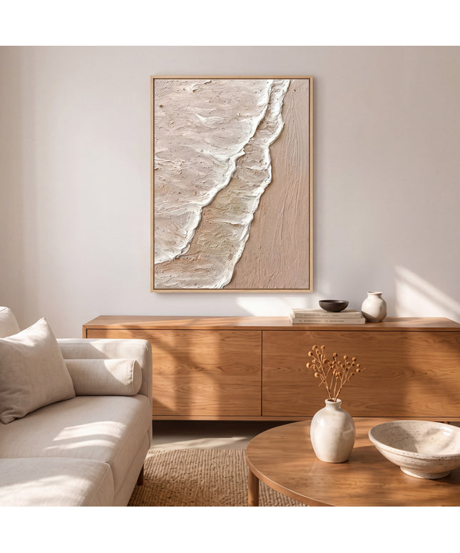 Aerial Sand & Wellen – Abstraktes Beige Gemälde – NYCP-110