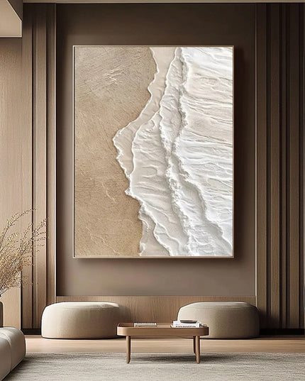 Aerial Sand & Wellen – Abstraktes Beige Gemälde