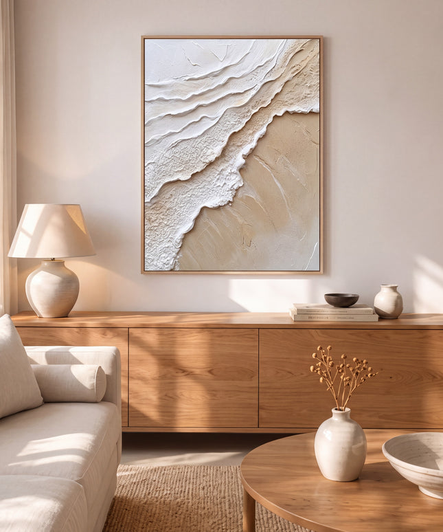 Aerial Sand & Wellen – Abstraktes Beige Gemälde – NYCP-110