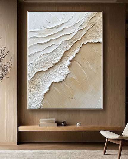 Aerial Sand & Wellen – Abstraktes Beige Gemälde