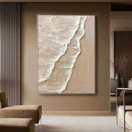 Aerial Sand & Wellen – Abstraktes Beige Gemälde
