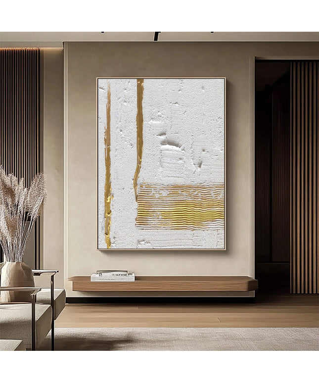 Weiss Gold Minimalistisch – Wandkunst