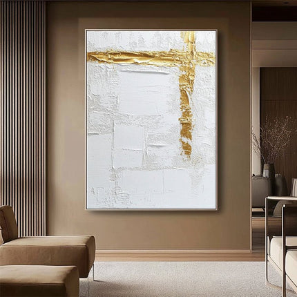 Weiss Gold Minimalistisch – Wandkunst
