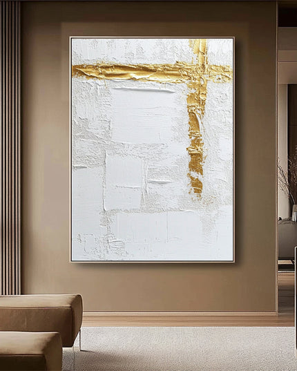 Weiss Gold Minimalistisch – Wandkunst