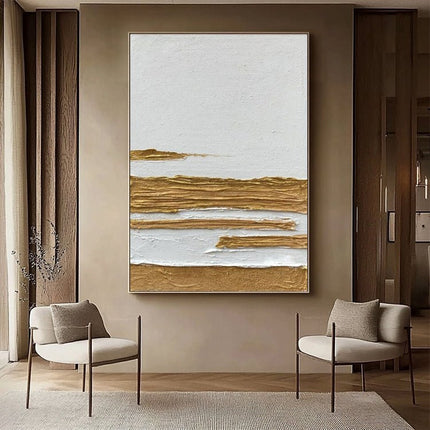Weiss Gold Minimalistisch – Wandkunst