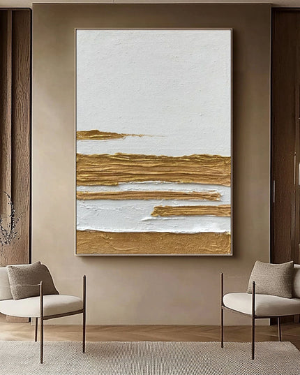 Weiss Gold Minimalistisch – Wandkunst