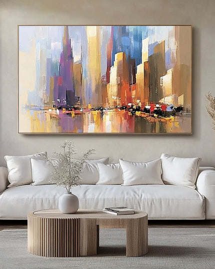 Abstrakte Stadtsilhouette Bunt – Gemälde