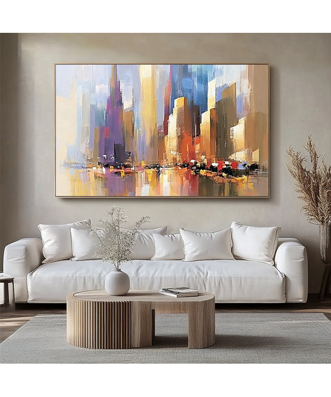 Abstrakte Stadtsilhouette Bunt – Gemälde