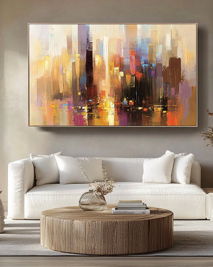 Abstrakte Stadtsilhouette Bunt – Gemälde