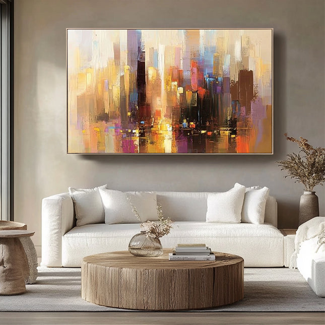 Abstrakte Stadtsilhouette Bunt – Gemälde
