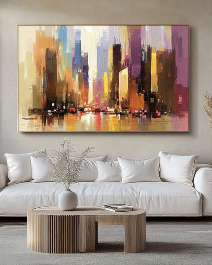 Abstrakte Stadtsilhouette Bunt – Gemälde