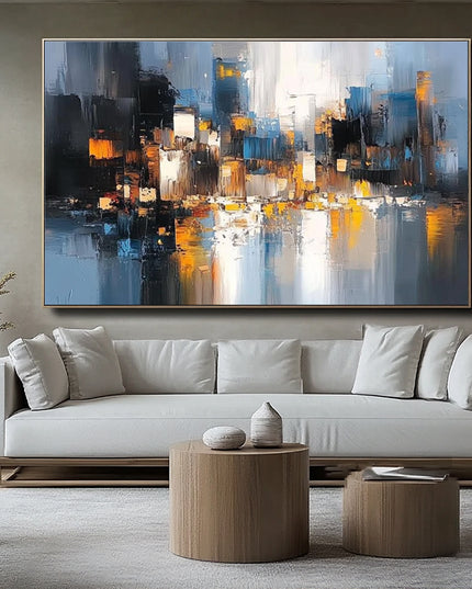Abstrakte Stadtsilhouette Bunt – Gemälde