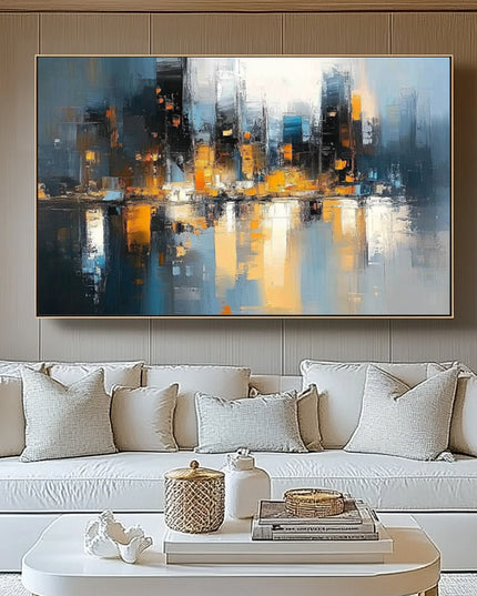 Abstrakte Stadtsilhouette Bunt – Gemälde