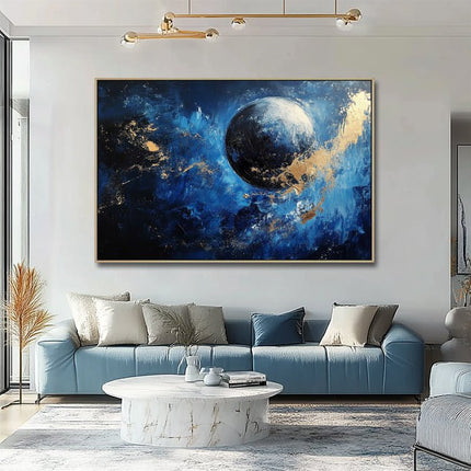 Blau Gold Planet Galaxy – Gemälde
