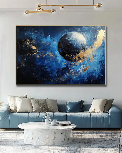 Blau Gold Planet Galaxy – Gemälde