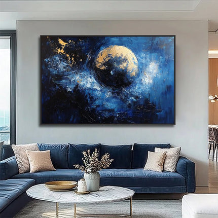 Blau Gold Planet Galaxy – Gemälde