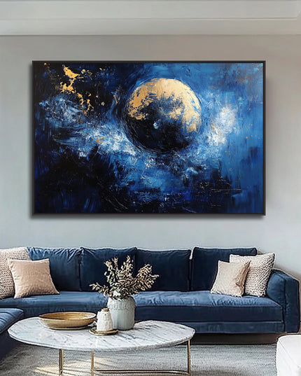 Blau Gold Planet Galaxy – Gemälde