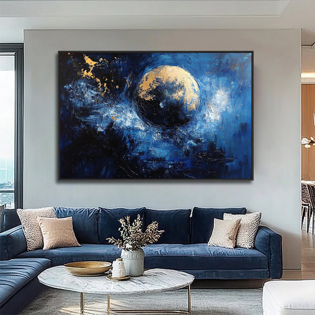 Blau Gold Planet Galaxy – Gemälde