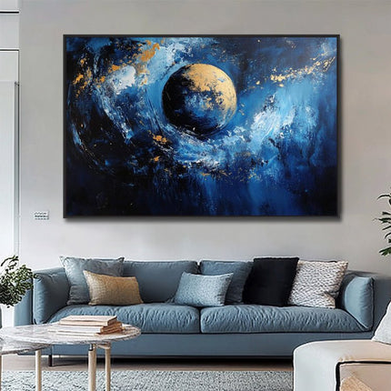 Blau Gold Planet Galaxy – Gemälde