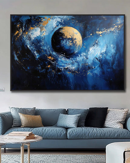 Blau Gold Planet Galaxy – Gemälde
