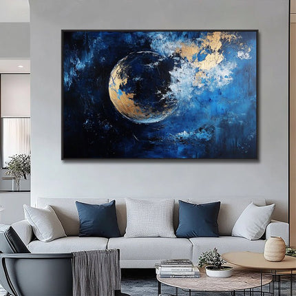 Blau Gold Planet Galaxy – Gemälde