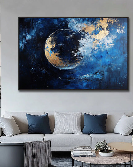 Blau Gold Planet Galaxy – Gemälde