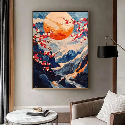 Kirschblüten und Berge – Japanisches Gemälde