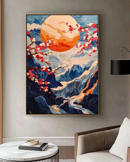 Kirschblüten und Berge – Japanisches Gemälde