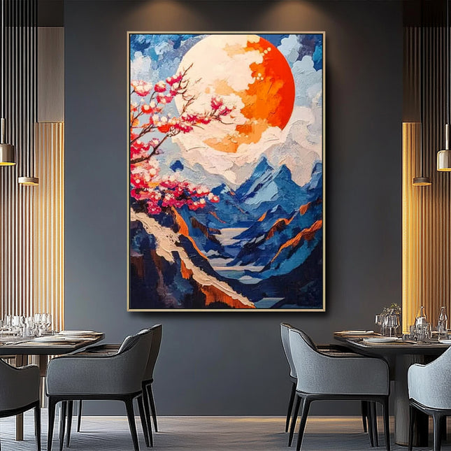 Kirschblüten und Berge – Japanisches Gemälde