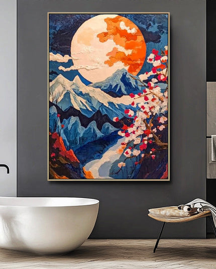 Kirschblüten und Berge – Japanisches Gemälde