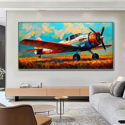 Vintage Flugzeug Abstrakt – Buntes Gemälde